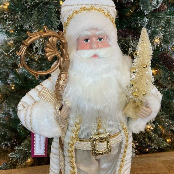 NWT Luxurious White Gold Glam Santa Figurine Decor Statue - Picture 3 of 5